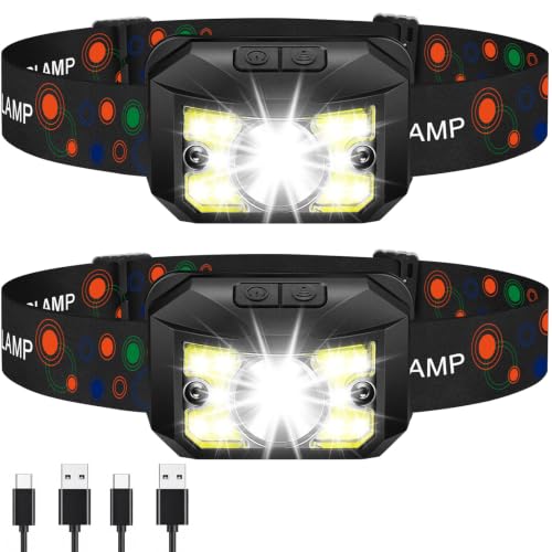 Image of Wanocean 2 Pack Rechargeable Head Torch, Christmas Dad Gifts for Him