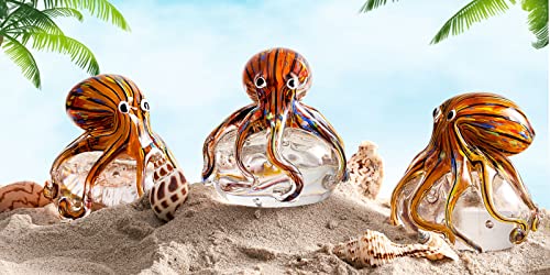 Hand Blown Glass Octopus Figurine Ornament,Sea Animal Ornament For Fish Tank Aquarium,Sea Animals Collection For Birthday Gift,Glass Office Paperweight For Desk. #TOP3