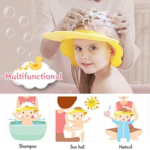 Shower Cap for Kids, Hair Washing Shampoo Shield for Eyes Ears and Face Adjustable Baby Bath Visor Silicone Water Guard Hats for Toddlers,Infant Over 6 Month Cute Yellow Duck