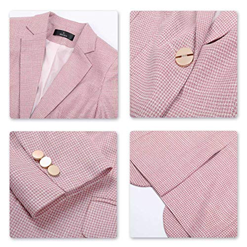 Women's 2 Piece Plaid Office Suit Set One Button Blazer Jacket And Suit Pants Pink #TOP5