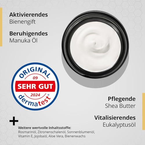 maorika Bienengiftsalbe mit Manukaöl (Kühlend & beruhigend) - Bienengiftcreme hochdosiert mit u.a. Shea Butter, Eukalyptus, Aloe Vera, Rosmarin & Zitronenschalenöl