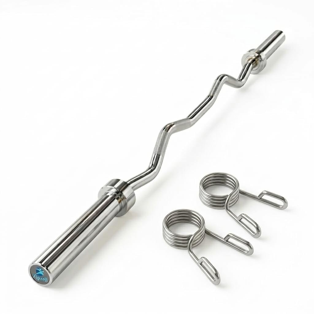 Zipzell® Sports 3 Feet Curling Olympic Barbell Rod with Spring Locks, Steel Construction, 30mm Internal 50mm Outer Diameter, Zig Zag Knurled Grip for Bench Press-image-21