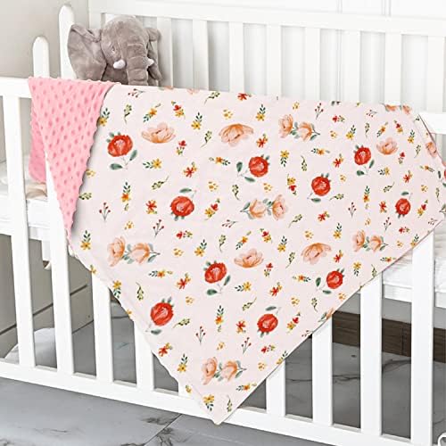 LAT LEE AND TOWN Minky Baby Blanket 78x100cm Silky Soft Micro Fleece Baby Blanket with Dotted Backing, Printed Animal Throw Blanket for Boys (Flowers)
