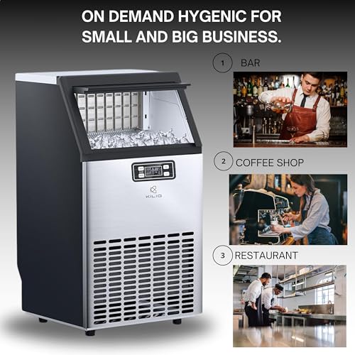 Image of Kilig C45 Commercial Clear Ice Maker Machine, 45 KG /Day Capacity, Self Cleaning Function, Self Timer Function,15kg Storage, 64 Ice Pieces / 11-20 Minutes - for Offices, Cafes, Restaurants and Bars