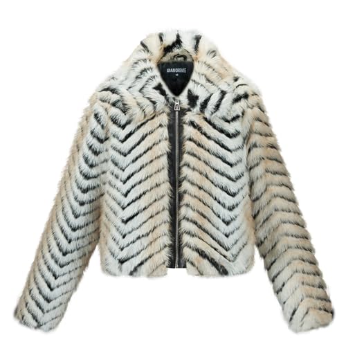 GRAN ORIENTE Women Faux Fur Leopard Print Cropped Jacket,Fleece Fluffy Leather Lined Zip Up Coat