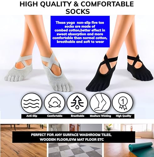 RKINC Pilates Socks for Women, Yoga Socks Non Slip Grip Socks ideal for Yoga, Pure Barre, Ballet, Dance, Hospital, Workout4