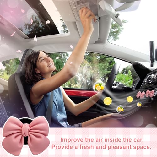 Image of 8PCS Pink Bow Car Air Freshener Vent Clip, Coquette Bow Cars Scent Air Fresheners Vent Clips Decoration, Cute Automotive Interior Accessories for Women Girl