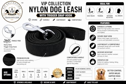Image of VIP Collection Nylon Dog Leash with Trigger Snap Hook, Length 5 Feet