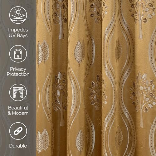 Image of Elegant Comfort Luxurious Aurora Jacquard Look Curtain Panel Set with Attached Valance 54 inch X 95 inch (Set of 2), Taupe