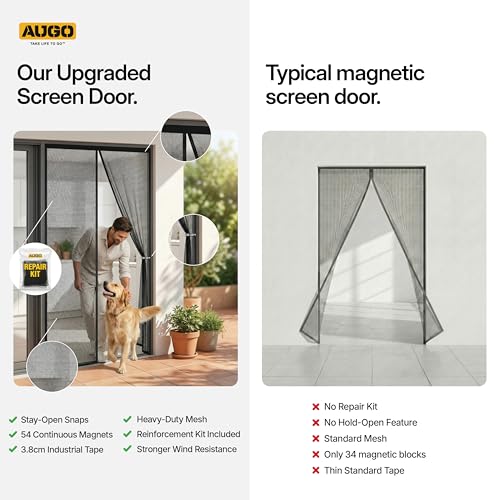 Image of AUGO Magnetic Screen Door - Fit Door Size 38 x 82 Inch, Actual Screen Size 39.5 x 83 Inch Self Sealing, Bugs Out - Pet and Kid Friendly - with Stay Open Feature (Fit Door Size 38 inch x 82 inch Inch)