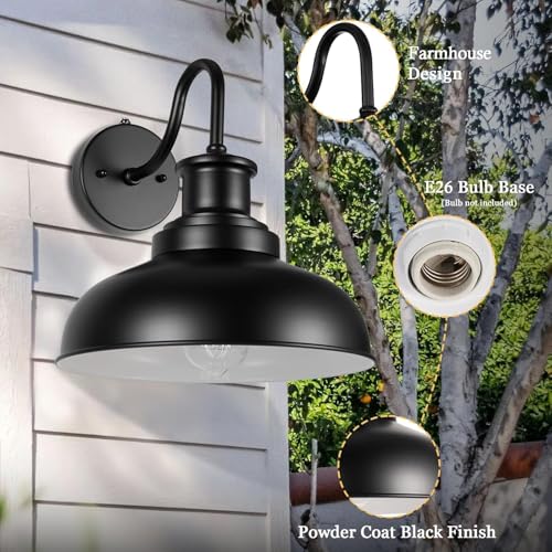 Image of Dusk to Dawn Outdoor Barn Light Outdoor Wall Sconce Farmhouse Exterior Wall Mount Light Vintage Outside Wall Lighting Fixture Industrial Black White Lantern for Porch Garage Patio,1 Pack