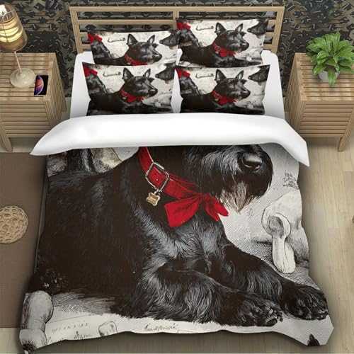 Parure de Lit Terrier Écossais Microfibre Résistante et Housse Douce avec Zip 260x220