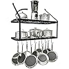 Vdomus Shelf Pot and Pan Rack Hanger - Mounted Hanging Pot Rack for Kitchen Storage and Organization - Black 2-Tier Wall Shelf for Pots and Pans Storage Pots rack for kitchen ceiling