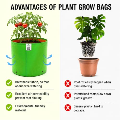 Image of Anandi Green's Premium HDPE Uv Protected 220 GSM Round Shaped Green Colour Plants Grow Bags Suitable for Terrace and Vegetable Gardening (Pack of 6, 15X15 INCH)