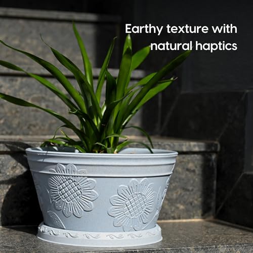 Image of Eha Earth Friendly Nile Planter 9.5 inch Planters for Home Decor| Bamboo Based Plant Pot | Pack of 6 | UV Protected Pot for Plant | Flower Pot for Living Room, for Outdoor and Indoor | Azure