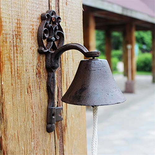 Happy Home Products L'Originale Deco Cloche De Porte De Portail Sonnette D'entrée Volute Clé Mural en Fonte, Cloche De Porte en Fer Rustique, Jardin Et Cour Avant