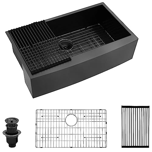 33 Farmhouse Sink Black - Kichae 33 Inch Kitchen Sink Gunmetal Black Apron Front Deep Single Bowl 18 Gauge Stainless Steel Kitchen Farm Sink #TOP11