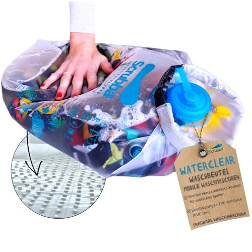 Scrubba WATERCLEAR Waschbeutel – Tragbare Waschmaschine mit breiter Einfüllöffnung – Für Camping, Hotels, Reisen & Babywäsche – Manuell, kompakt & leicht – Waschbeutel für unterwegs – 195g