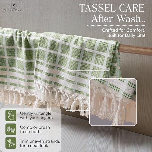 Image of Matrix Dobby Kitchen Towels 4 Pack 100% Cotton, 16x26 Inches, Fast Drying, Absorbent Dish Towels with Handmade Tassels, Reusable Cleaning Cloths for Daily Use - Mint Green, White