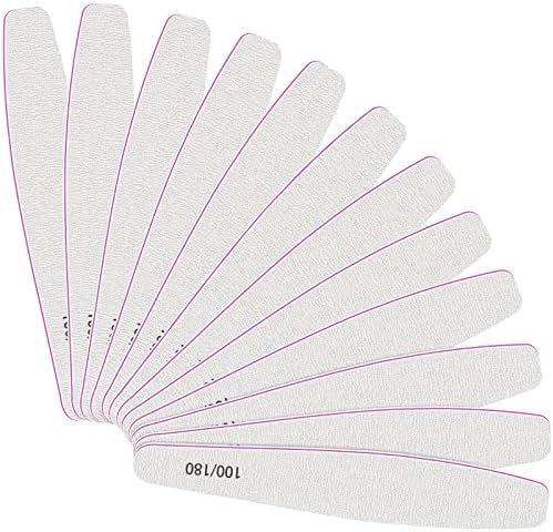 CGBE Nail File, 12 PCS Professional 100/180 Grit Nail File and Buffer Set Double Sided Emery Boards Finger Nail Files for Natural Acrylic Gel Nails, Heavy Duty Nail File Manicure Tool for Home Salon