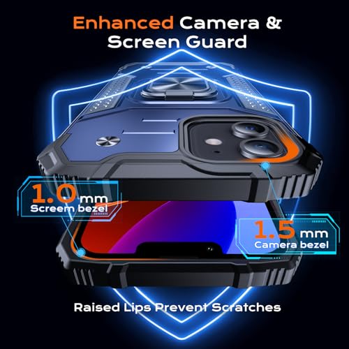 Image of Anqrp Heavy Duty Case for iPhone 12 Mini Case with Enhanced Ring Holder Grip Stand, Military Grade Shockproof Rugged Drop Protective Silicone Hard Slim iPhone 12 Mini Phone Case Cover,Vivid Blue