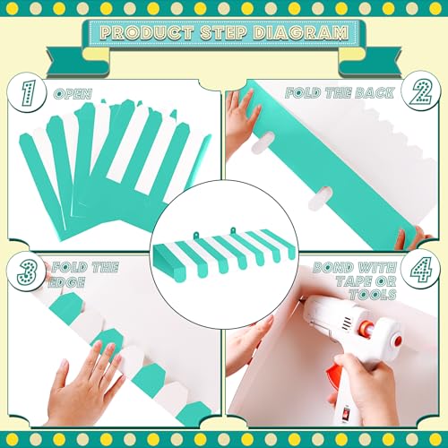 Image of Boao 4 Pcs 3D Cardboard Awning Decor,White and Green,Striped Style | Paper Awning, Circus Carnival Theme, For Bulletin Board, Lemonade Stand, Bakery & Ice Cream Truck, Wall Window Backdrop