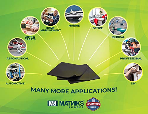 Matniks Rubber Sheeting, Heavy Duty, High Grade 60A, Neoprene Black, 12X12-Inch By 1/8 (+/- 5%) For Plumbing, Gaskets Diy Material, Supports, Leveling, Sealing, Bumpers, Protection, Flooring #TOP7