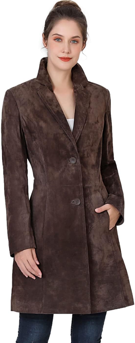 BGSD Women Mary Suede Leather Long Walking Coat (Also available in Plus Size & Petite)