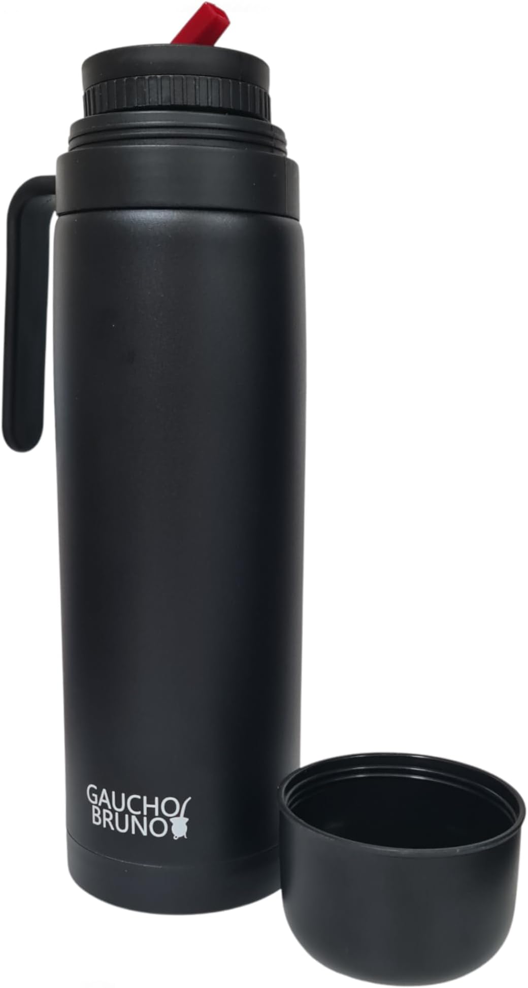 Gaucho Bruno Yerba Mate Flask - Thermal Drink Container with Precision Pour Spout, Handle & Screw Lid - Insulated for Hot & Cold Beverage - Black Powder Coated Stainless Steel - 1 Litre Capacity