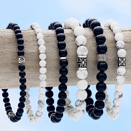 VY JEWELRY Black Onyx Beaded Bracelet 6/8/10MM Dia Stones with 925 Sterling Silver Beads for Men and Women4