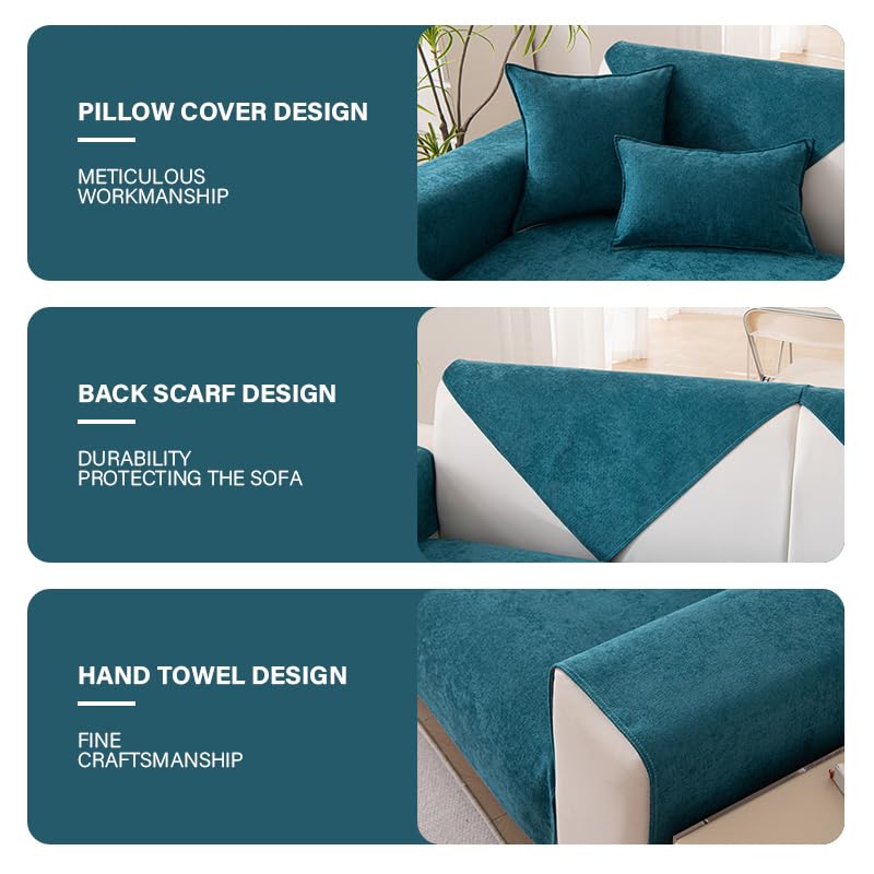 Funda de sofá seccional chenilla azul de 3 plazas de 90x180cm 7