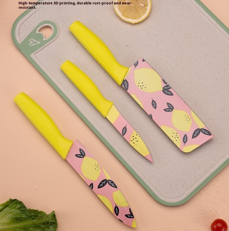 Image of Zibuyu 3PCS Knife Set for Kitchen Use, Stainless Steel Chef Cutter Fruit Cutter Utility Cutter with Anti Slip Handles, Fashion Printed Design for Home Cooking and Daily Meal Prep