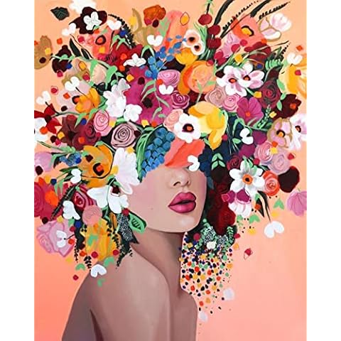 TISHIRON Malen Nach Zahlen Erwachsene, DIY Mädchen mit Pinsel und Acrylfarben, Blumen, 16x20inch Flammenloses Ölgemälde-Set als Geschenk für Kinder Cover