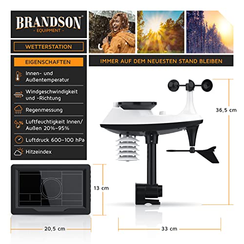 Foto von Brandson - Wetterstation Funk mit Außensensor, Wetter Center 5 in 1 - Funkwetterstation mit Wettervorhersage DCF Thermometer Hygrometer Luftdruck Regenmesser Windmesser