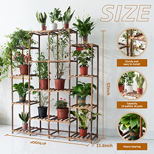 Uneedem Plant Stand Indoor Outdoor Tall Plant Shelf For Multiple Plants 14 Tiers 16 Pot Large Plant Rack Wood Plant Holder Plant Shelves For Room Corner Balcony Garden Patio #TOP2
