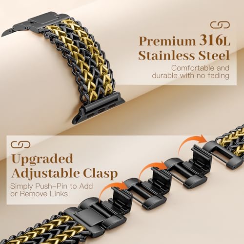 Image of Metal Band Compatible with Apple Watch Bands for Women 40mm 41mm 42mm 38mm 44mm 45mm 46mm 49mm, Dressy Stainless Steel Link Bracelet, Designer Strap for iWatch Series 11 /SE /10 /9 /8 /7 /6 /5 /4 /3 /2 /1 /Ultra