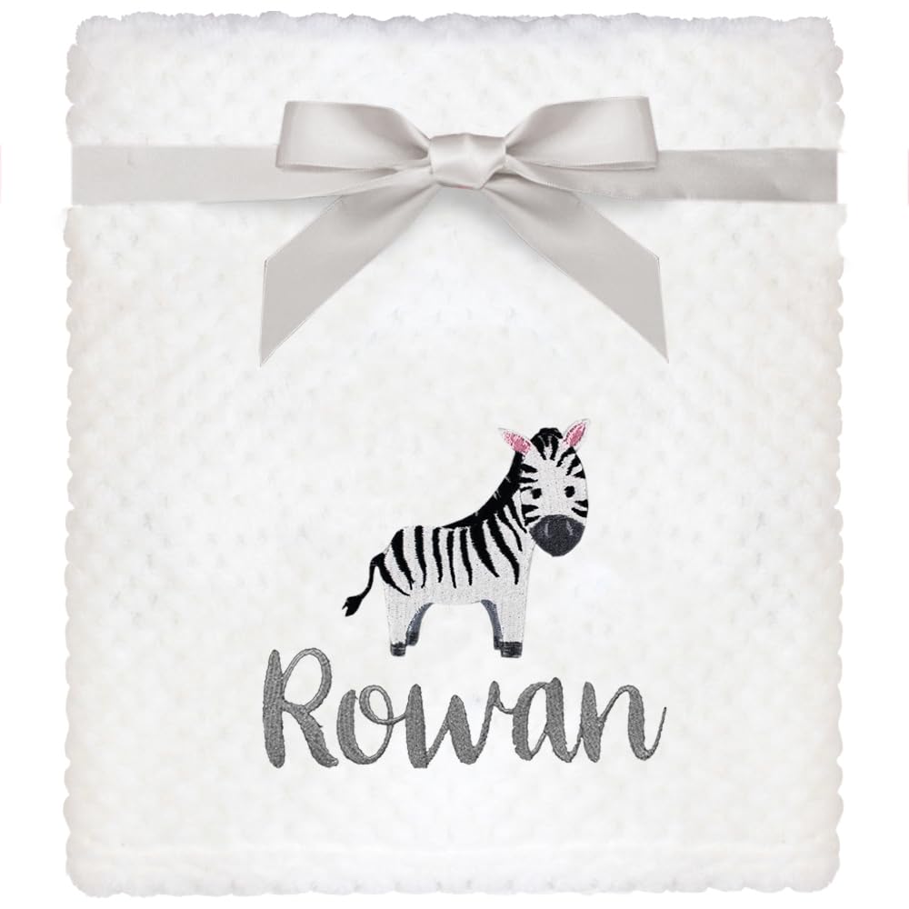 TeddyT's Personalised Baby Waffle Blanket With Embroidered Jungle Animals (Zippy Zebra)
