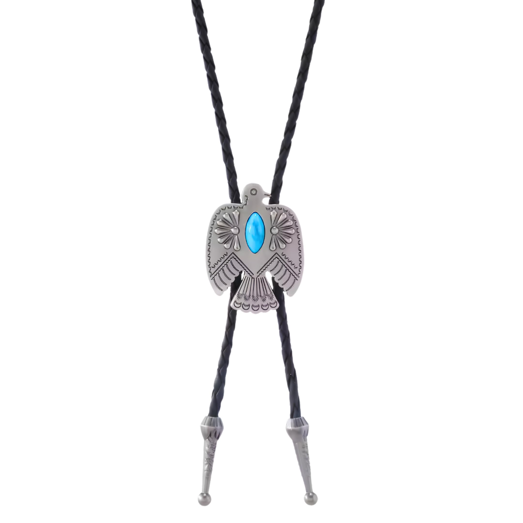 TURQUOISE EAGLE BOLO – 1.8 inch Pure Stainless Steel Pendant with Adjustable Black Leather Rope for Men & Boys-image-20
