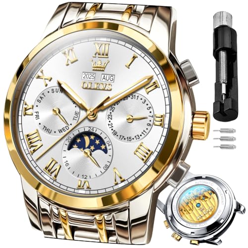 Image of OLEVS Watches for Men Automatic Mechanical Self Winding Dress Wrist Watch Multifunction Calendar Waterproof Luminous