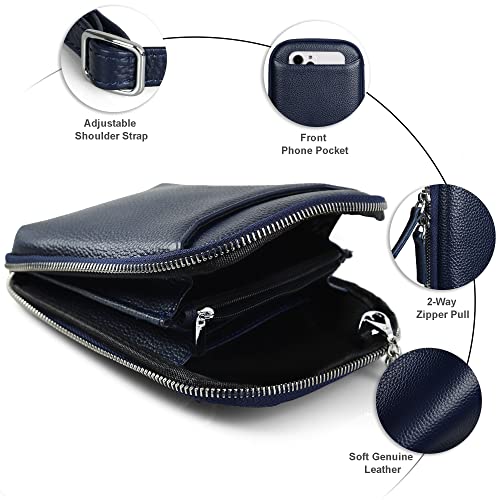 Image of befen Genuine Leather Crossbody Cell Phone Purse for Women, Small Zip Around RFID Blocking Crossbody Wallet Bags