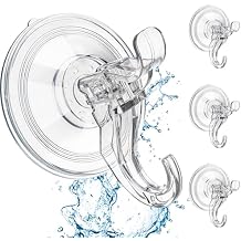 ANDGOO 4 Pack Suction Cup Hooks for Shower, Removable Shower Hooks, Heavy Duty Towel Hook for Bathrooms Robe Looafh, Strong Suction Double Hooks for Glass Window Door Mirror Tile, Clear
