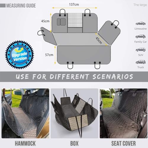 Dog Car Seat Cover, Waterproof and Scratchproof Dog Cover for Car Backseat, Nonslip Pet Car Seat with Mesh Window, Durable Hammock with Side Flaps for Cars, Trucks and SUV (A)