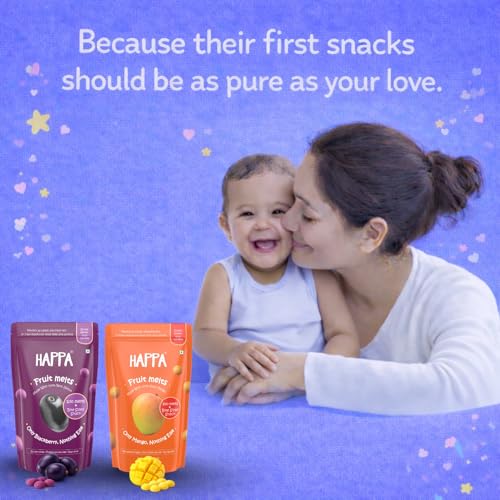 Image of Happa Mango & Jamun Melts | 100% Fruit Candy for Babies, Kids & Adults | No Added Sugar, No Colours, No Artificial Flavours | Melt-in-Mouth | 8M+ | Single Ingredient | 20g Pack of 4
