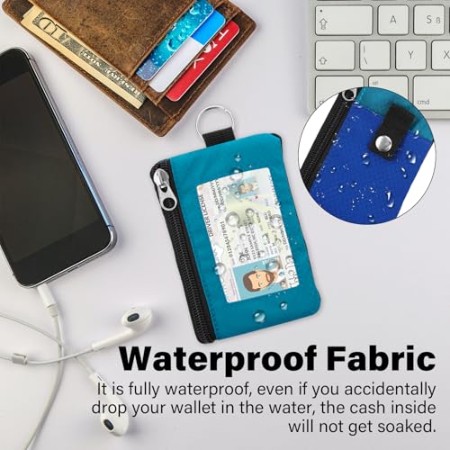 Image of Minimalist RFID Wallet with Lanyard, Multi-Functional ID Case with 2 Zipper Pockets and Key Chain for Men and Women, Tactical Badge Pouch Cards Holder, Coin Purse for Travel Sports - Blue