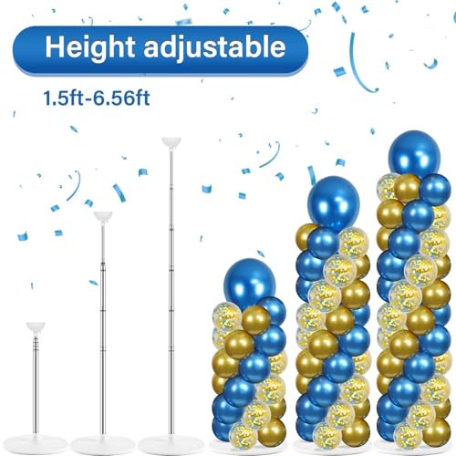 Image of 2 Sets Navy Blue and Gold Balloon Column Stand Kit with 100 Balloons Adjustable Balloon Tower Stand with Bases for Floor Navy Blue Gold Balloon Column Kit for Graduations Summer Birthday Party Decor