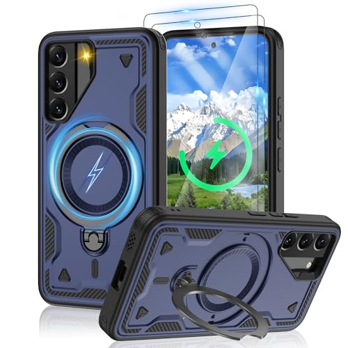 Coque Samsung S22 antichoc bleu béquille rotative film protection