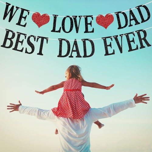 Image of Happy Fathers Day Banner Decorations,Pre-Strung We Love Dad, Best DadEver Banner for Step Dad Father Grandpa Papa Men Birthday Party Home Indoor Mantel Wall Room Photo Props Backdrop Hanging Decor