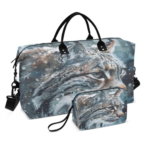 Tiger Winter Oil Painting Travel Duffle Bag Gym Bag Weekender Bags with Toiletry Bag Travel Trip Tote Bag
