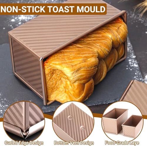 Image of 3 Pack Set Pullman Loaf Pan with Lids, 2.2 lb & 1 lb & 0.8 lb Dough Capacity,Non-Stick Sandwich Bread Loaf Pan for Homemade Baking Bread