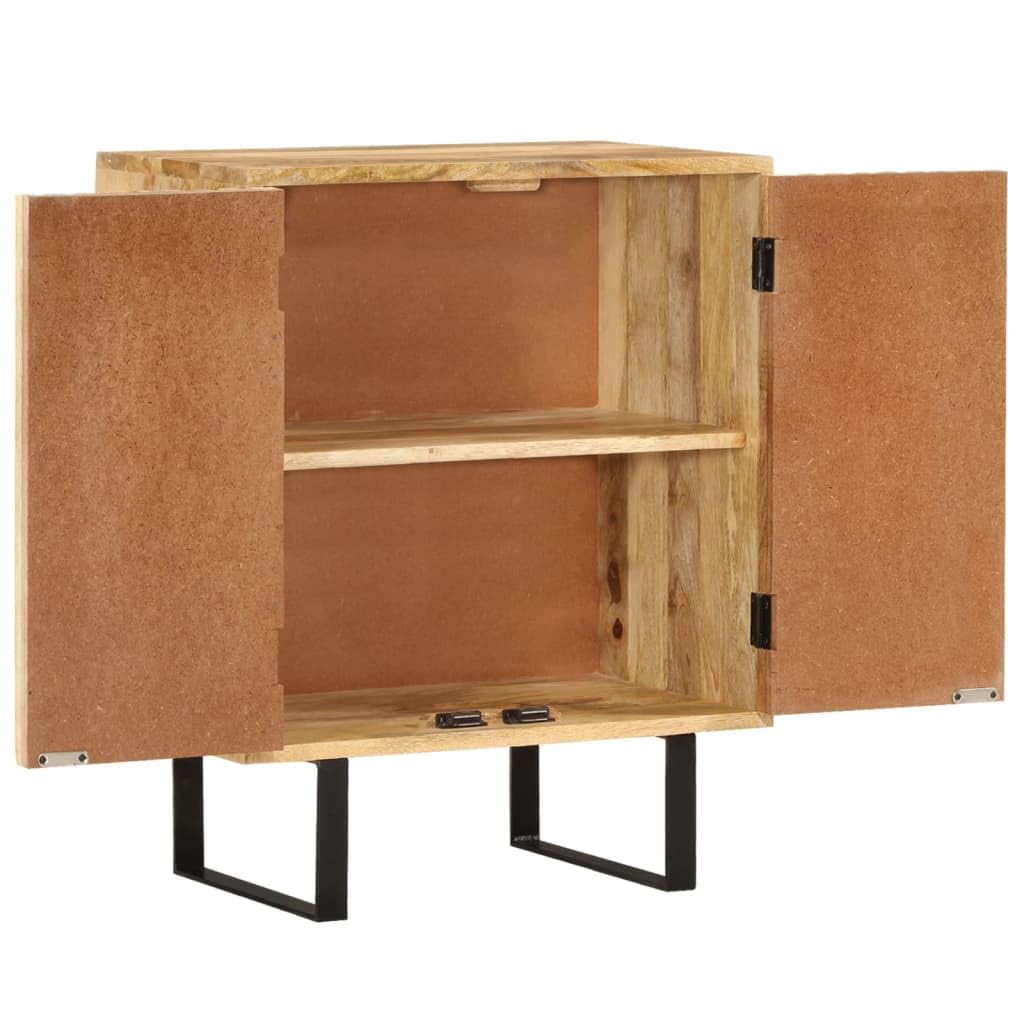 Buffet en bois de manguier massif avec 2 portes, dimensions 55 cm de large, 35 cm de profondeur et 70 cm de haut, design classique avec beaucoup d'espace de rangement